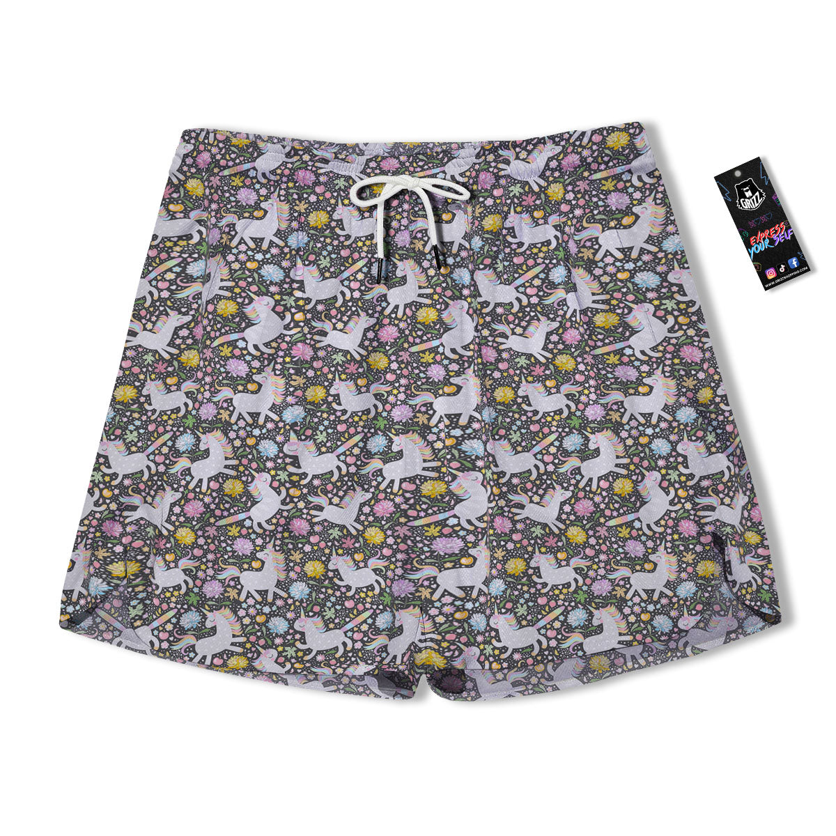 Unicorn Fairy Floral Print Pattern Men's Running Shorts-grizzshop