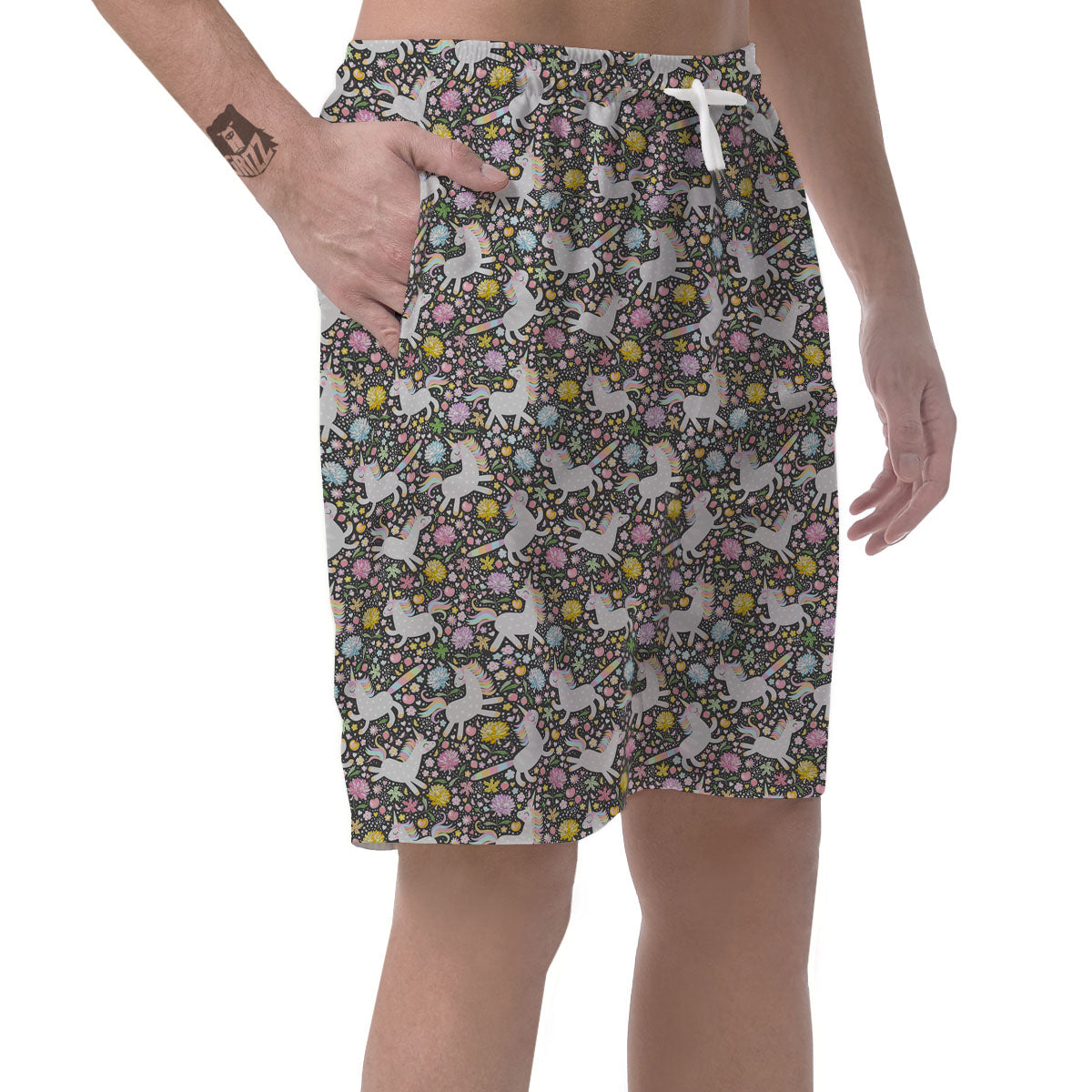 Unicorn Fairy Floral Print Pattern Men's Shorts-grizzshop