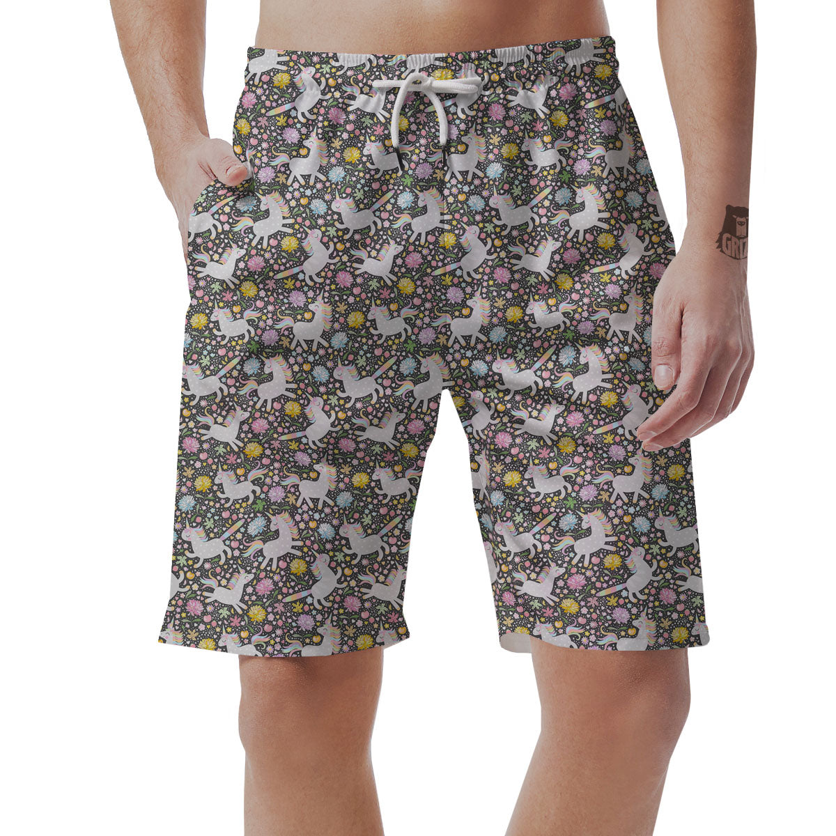 Unicorn Fairy Floral Print Pattern Men's Shorts-grizzshop