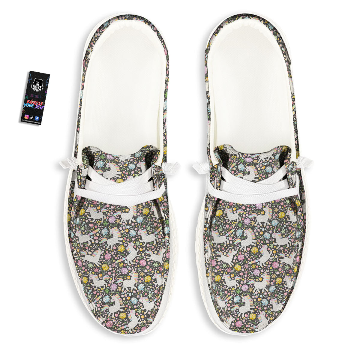 Unicorn Fairy Floral Print Pattern White Loafers-grizzshop