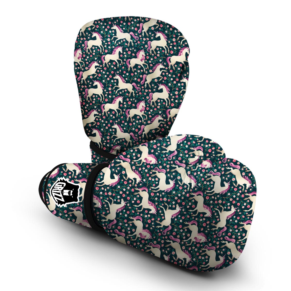 Unicorn Floral Pattern Print Boxing Gloves-grizzshop