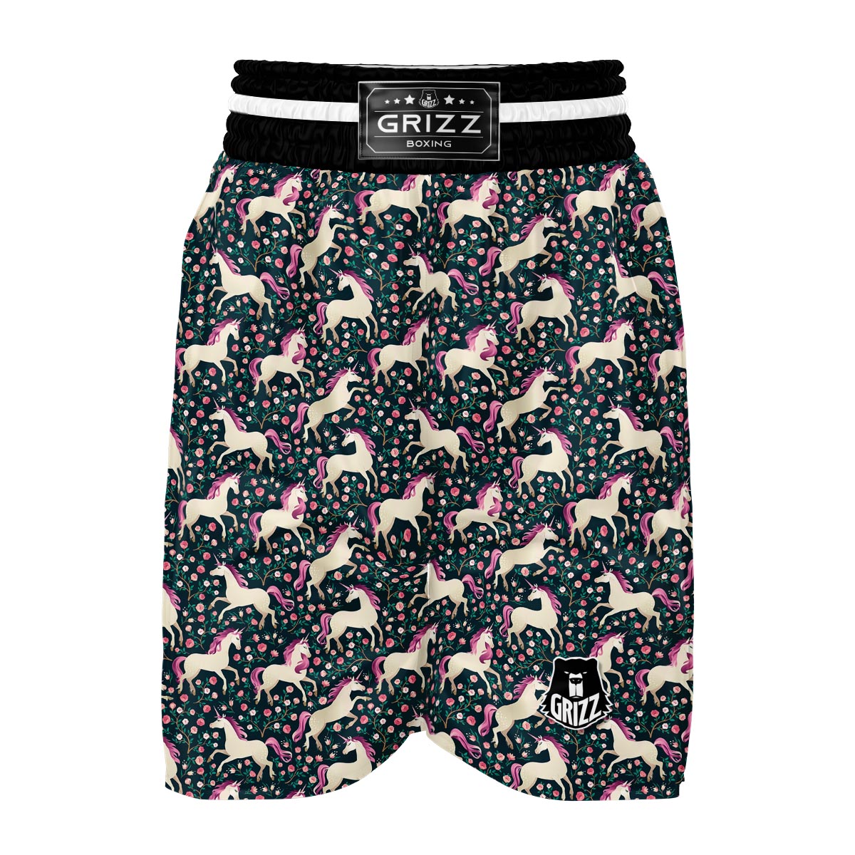Unicorn Floral Pattern Print Boxing Shorts-grizzshop