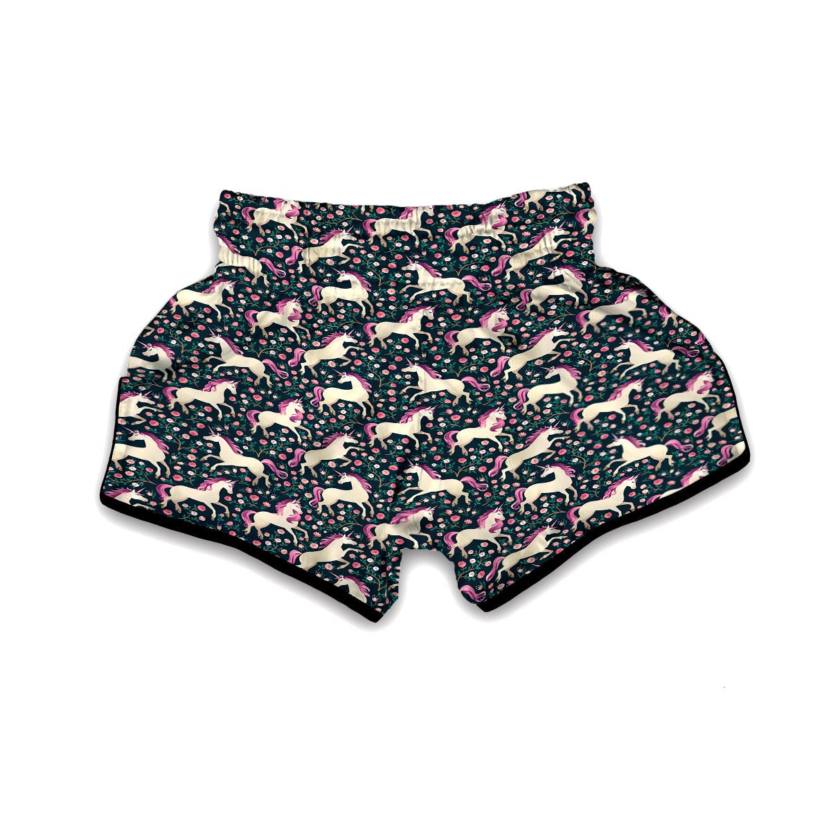 Unicorn Floral Pattern Print Muay Thai Boxing Shorts-grizzshop