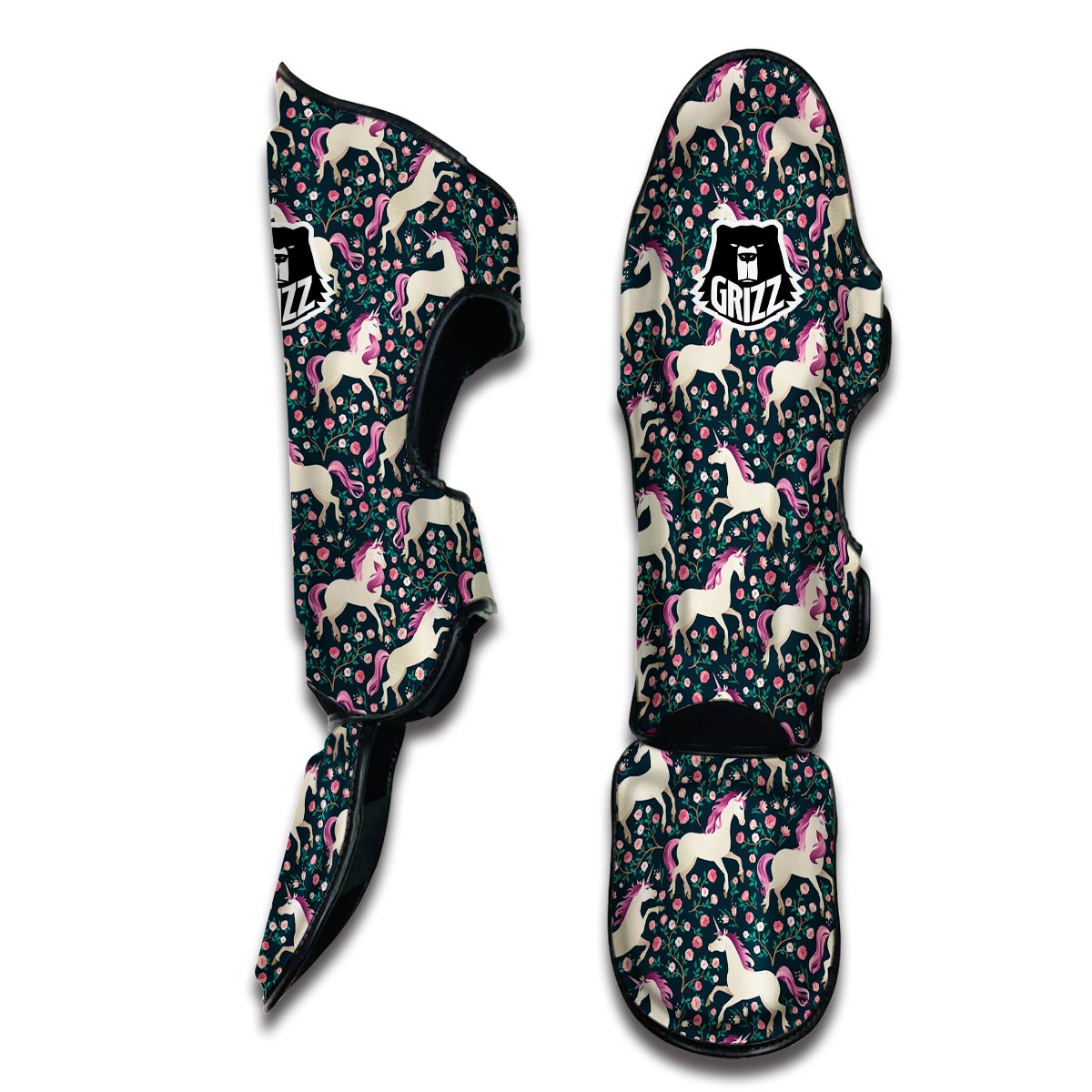 Unicorn Floral Pattern Print Muay Thai Shin Guards-grizzshop