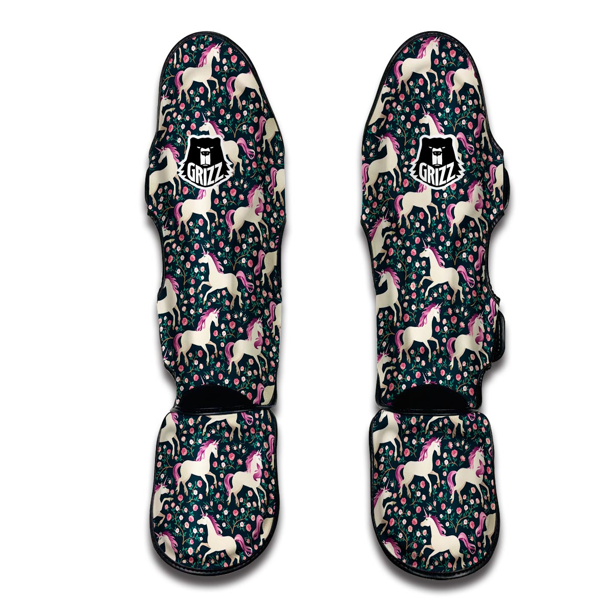 Unicorn Floral Pattern Print Muay Thai Shin Guards-grizzshop