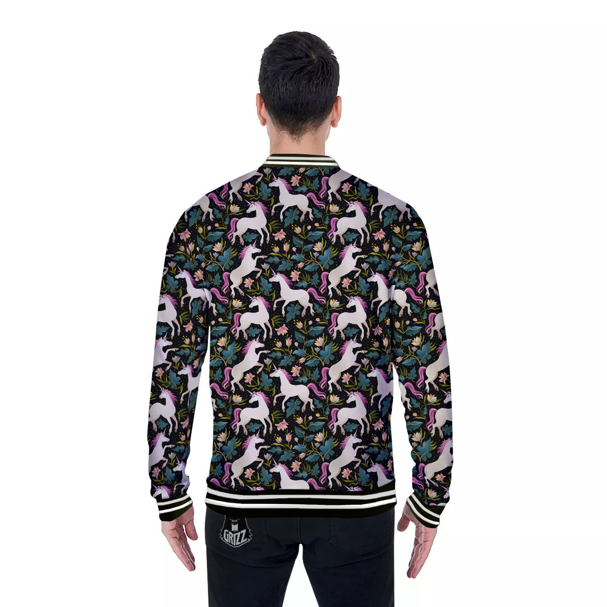 Unicorn Floral Print Pattern Baseball Jacket-grizzshop
