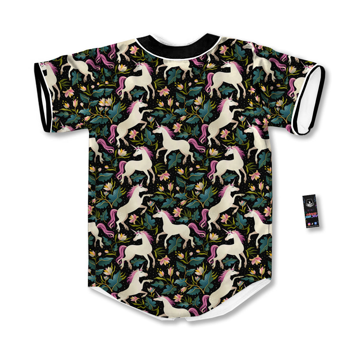 Unicorn Floral Print Pattern Baseball Jersey-grizzshop