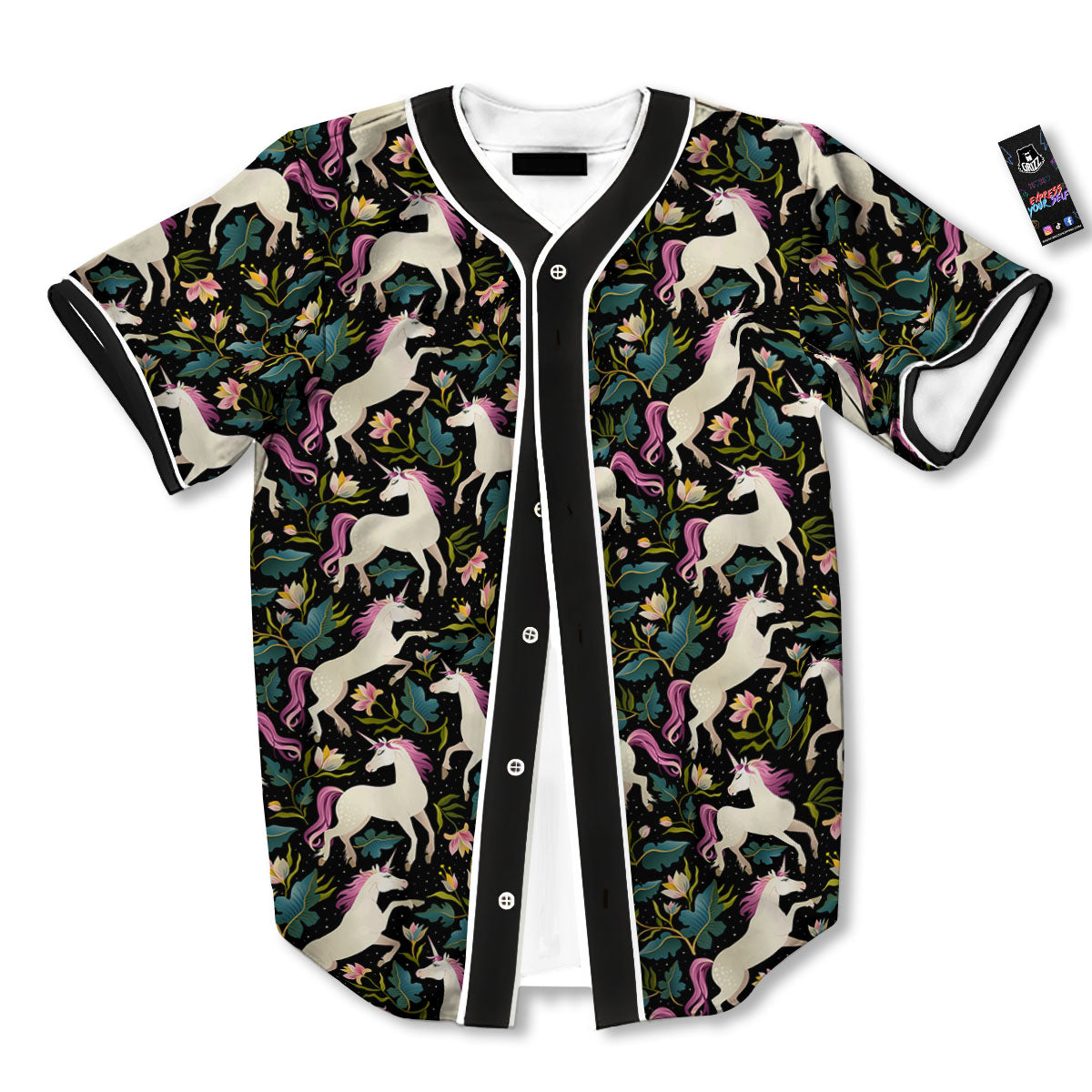Unicorn Floral Print Pattern Baseball Jersey-grizzshop