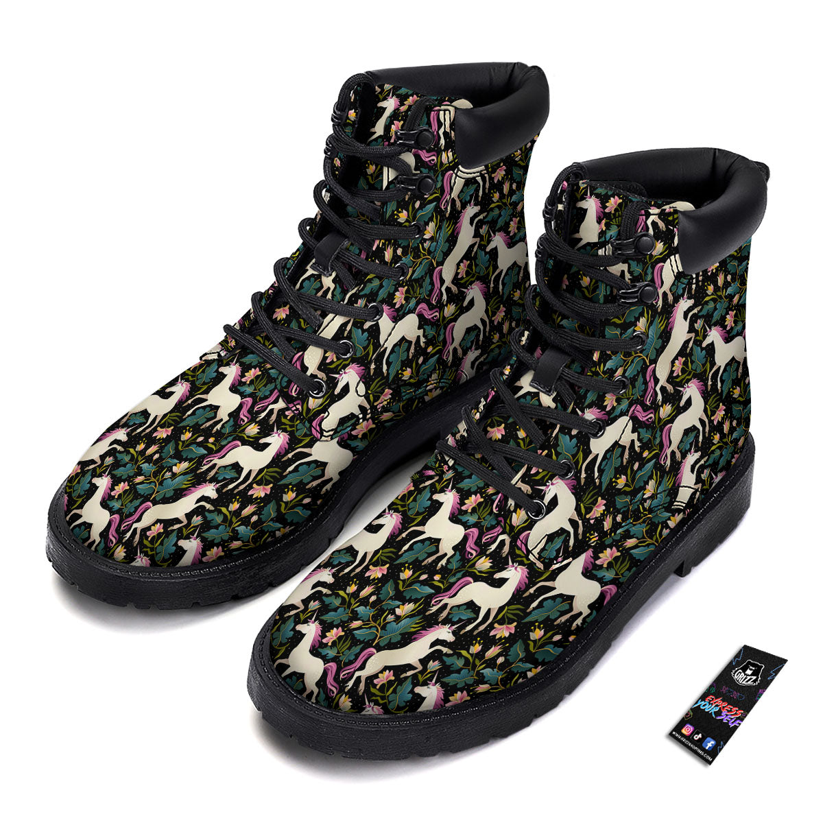Unicorn Floral Print Pattern Boots-grizzshop