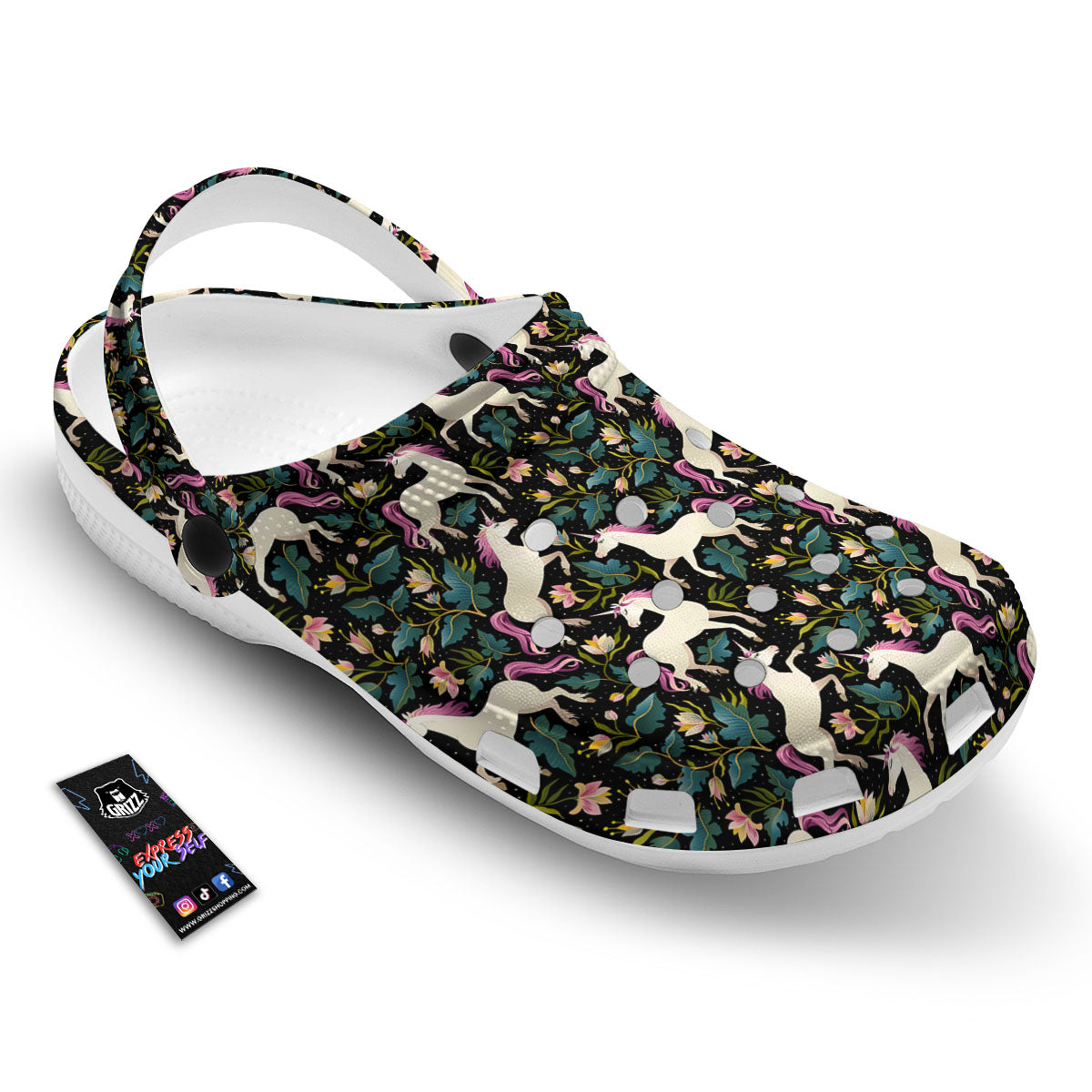 Unicorn Floral Print Pattern Clog-grizzshop