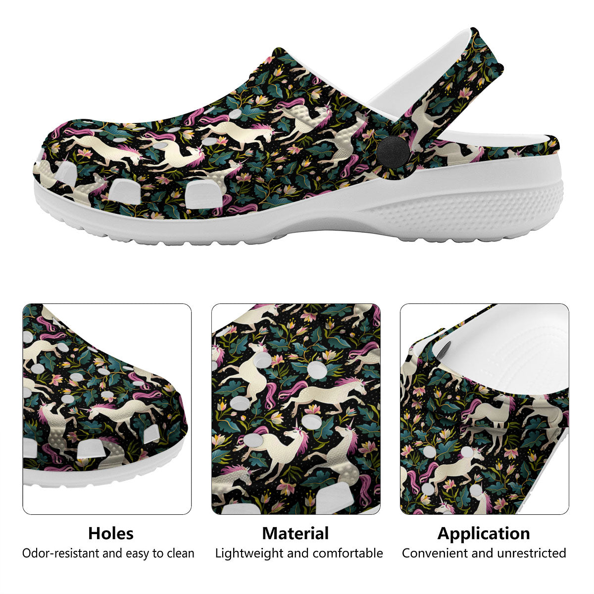 Unicorn Floral Print Pattern Clog-grizzshop