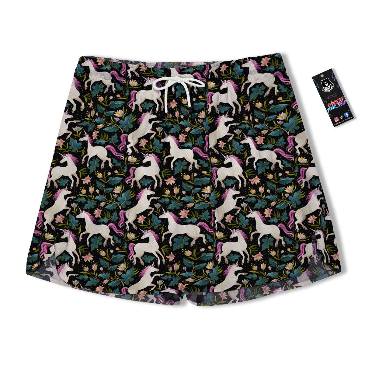 Unicorn Floral Print Pattern Men's Running Shorts-grizzshop