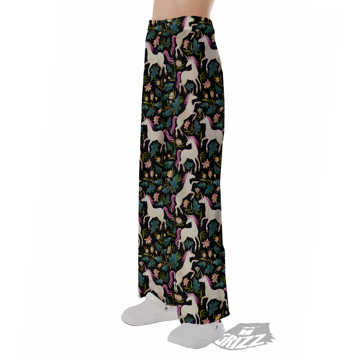 Unicorn Floral Print Pattern Pajama Pants-grizzshop