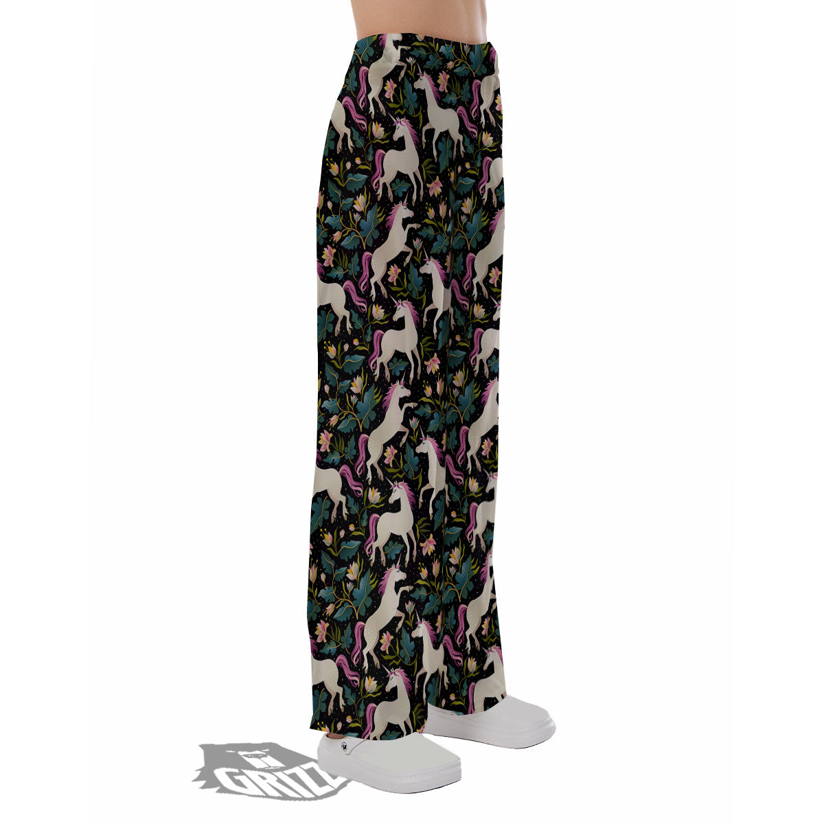 Unicorn Floral Print Pattern Pajama Pants-grizzshop