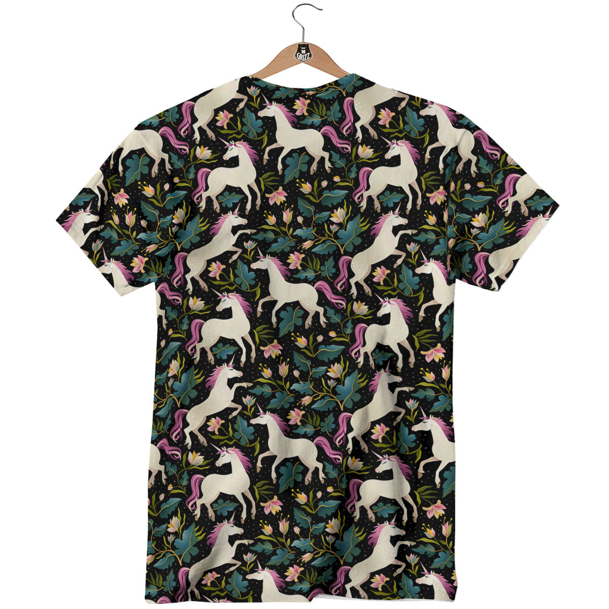 Unicorn Floral Print Pattern T-Shirt-grizzshop