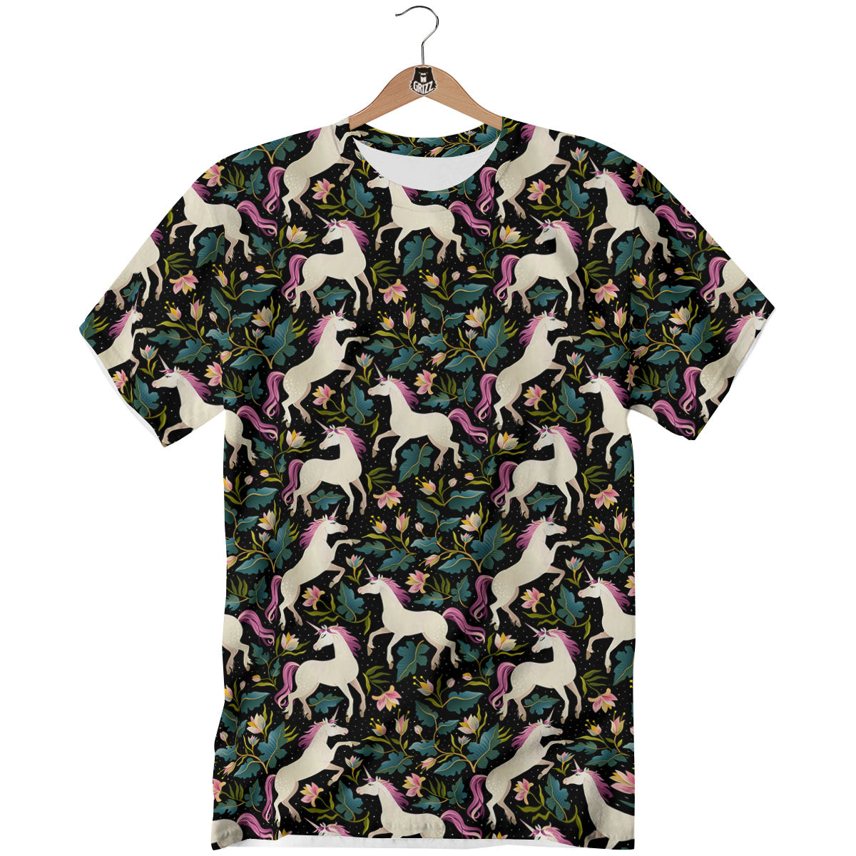 Unicorn Floral Print Pattern T-Shirt-grizzshop