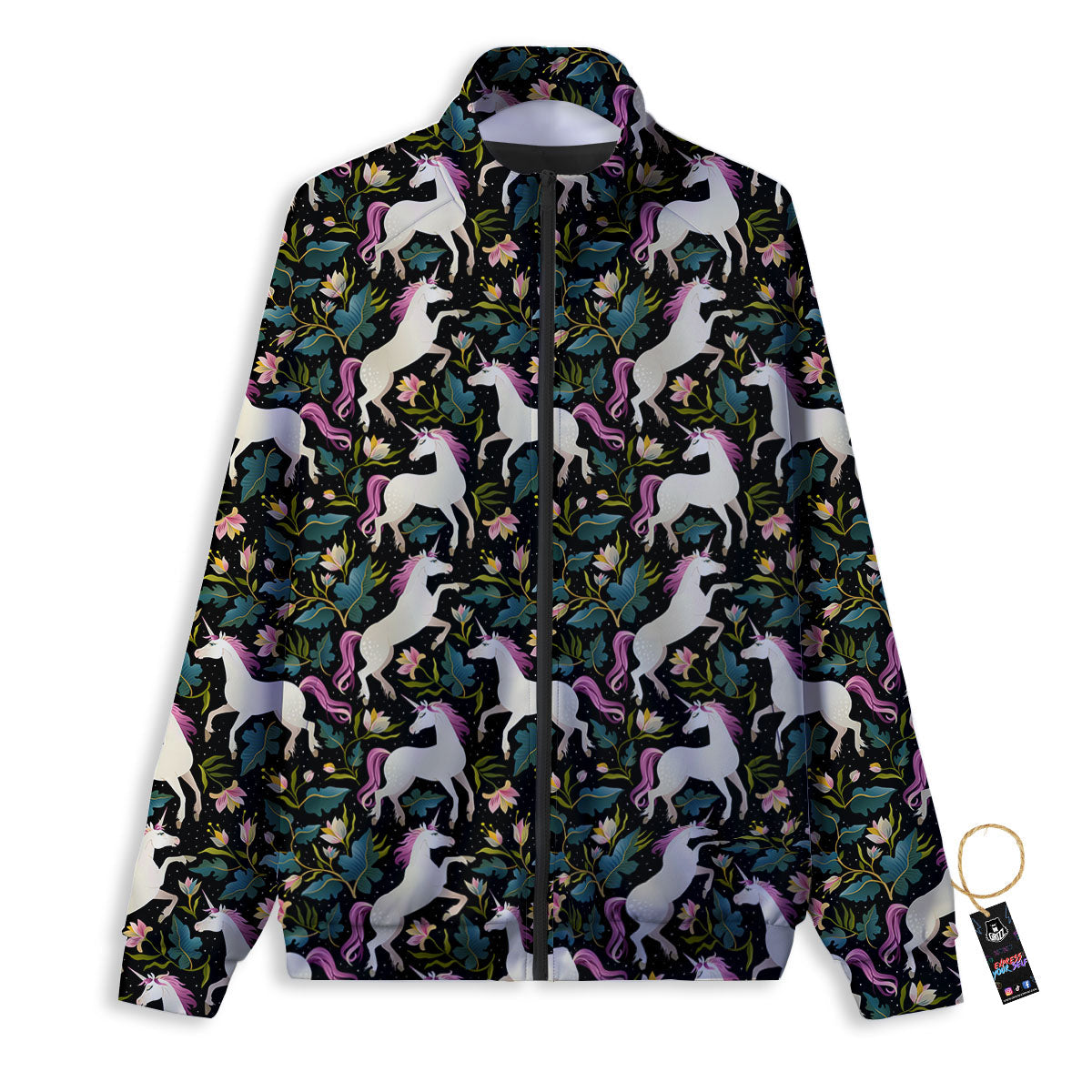 Unicorn Floral Print Pattern Track Jacket-grizzshop