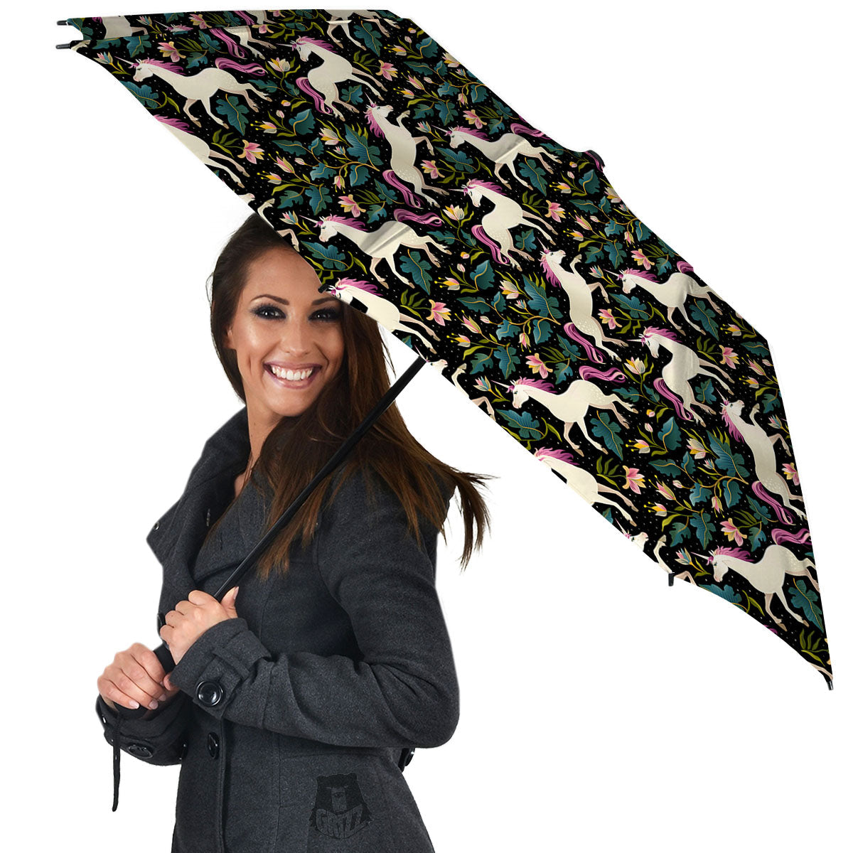 Unicorn Floral Print Pattern Umbrella-grizzshop