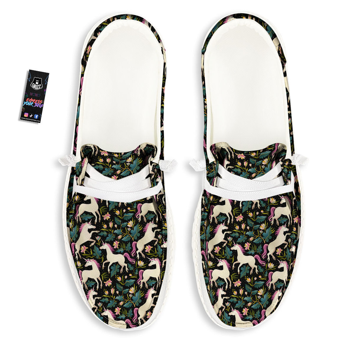 Unicorn Floral Print Pattern White Loafers-grizzshop