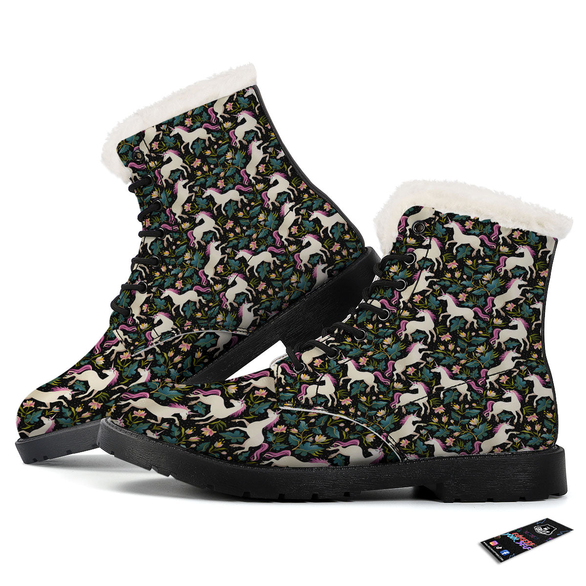 Unicorn Floral Print Pattern Winter Boots-grizzshop