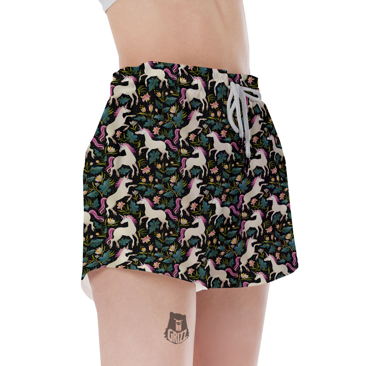 Unicorn Floral Print Pattern Women's Shorts-grizzshop
