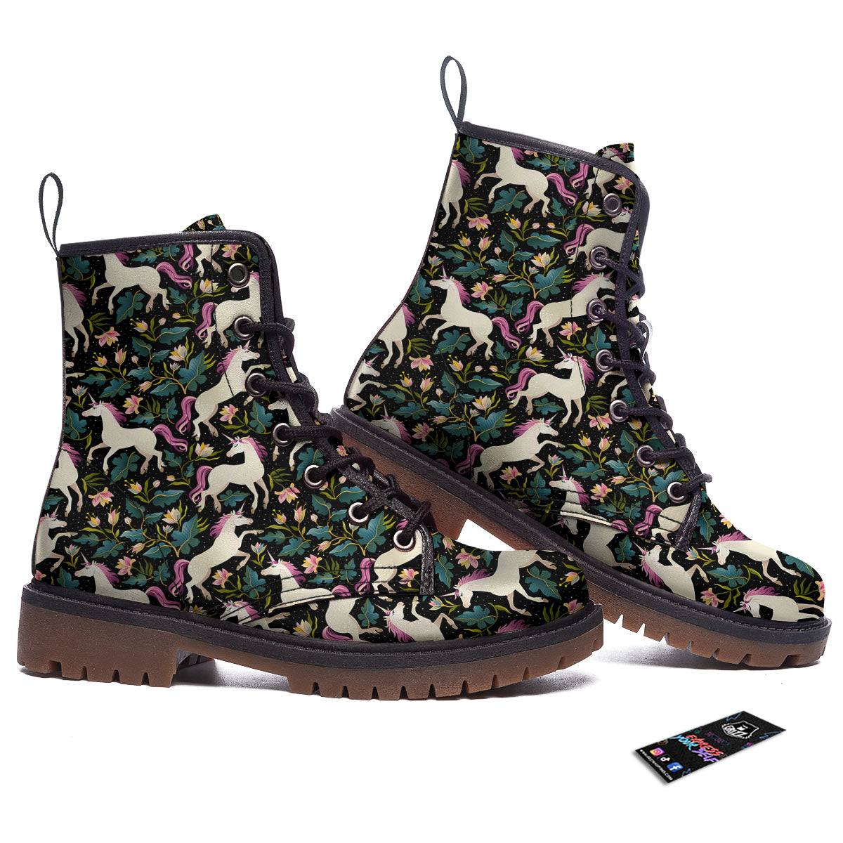 Unicorn Floral Print Pattern Work Boots-grizzshop