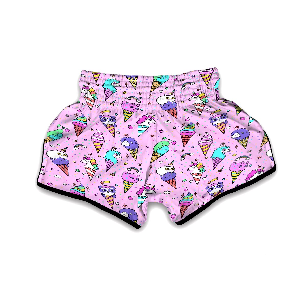 Unicorn Ice Cream Cone Pattern Print Muay Thai Boxing Shorts-grizzshop