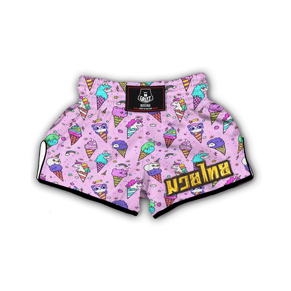 Unicorn Ice Cream Cone Pattern Print Muay Thai Boxing Shorts-grizzshop