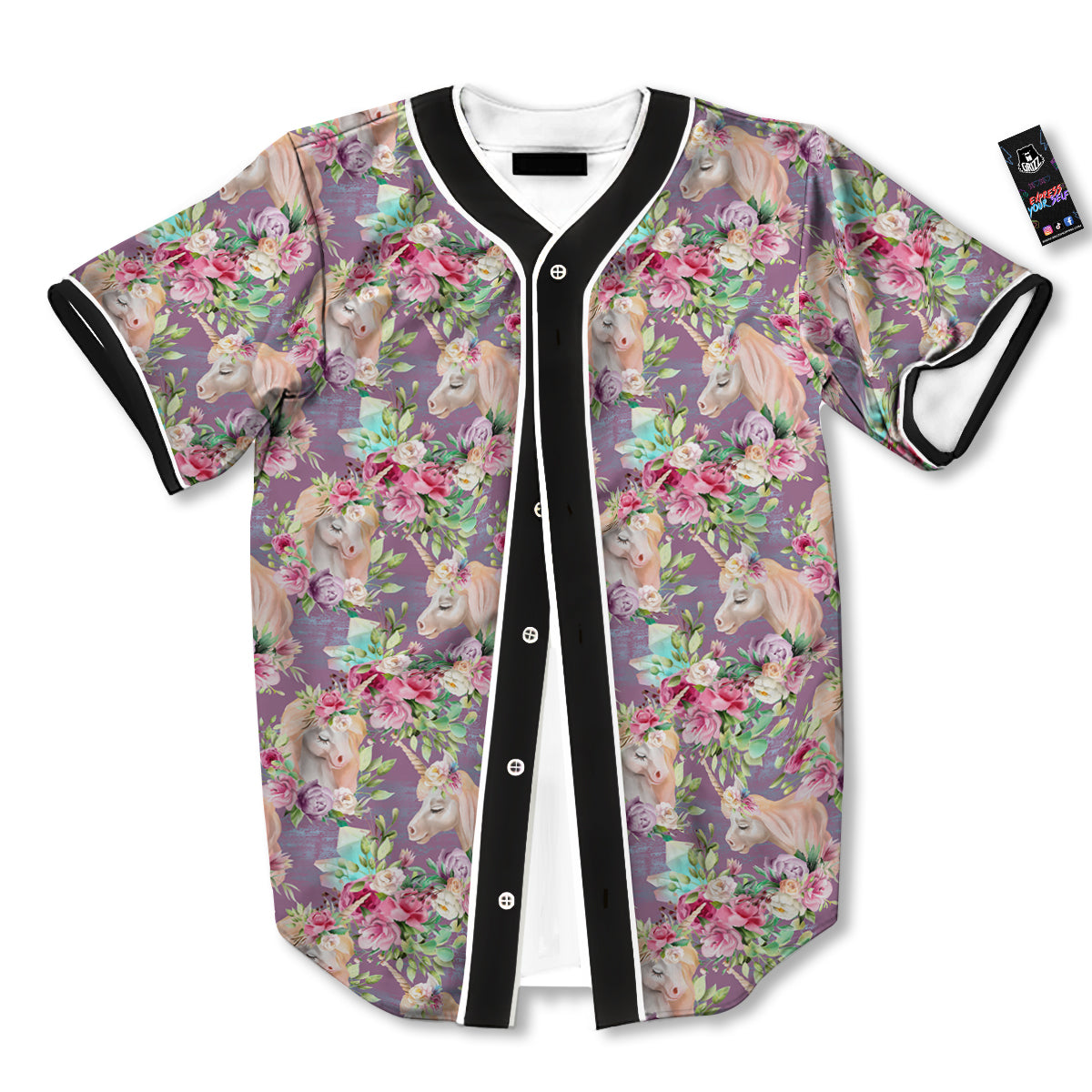 Unicorn Magic Floral Print Pattern Baseball Jersey-grizzshop