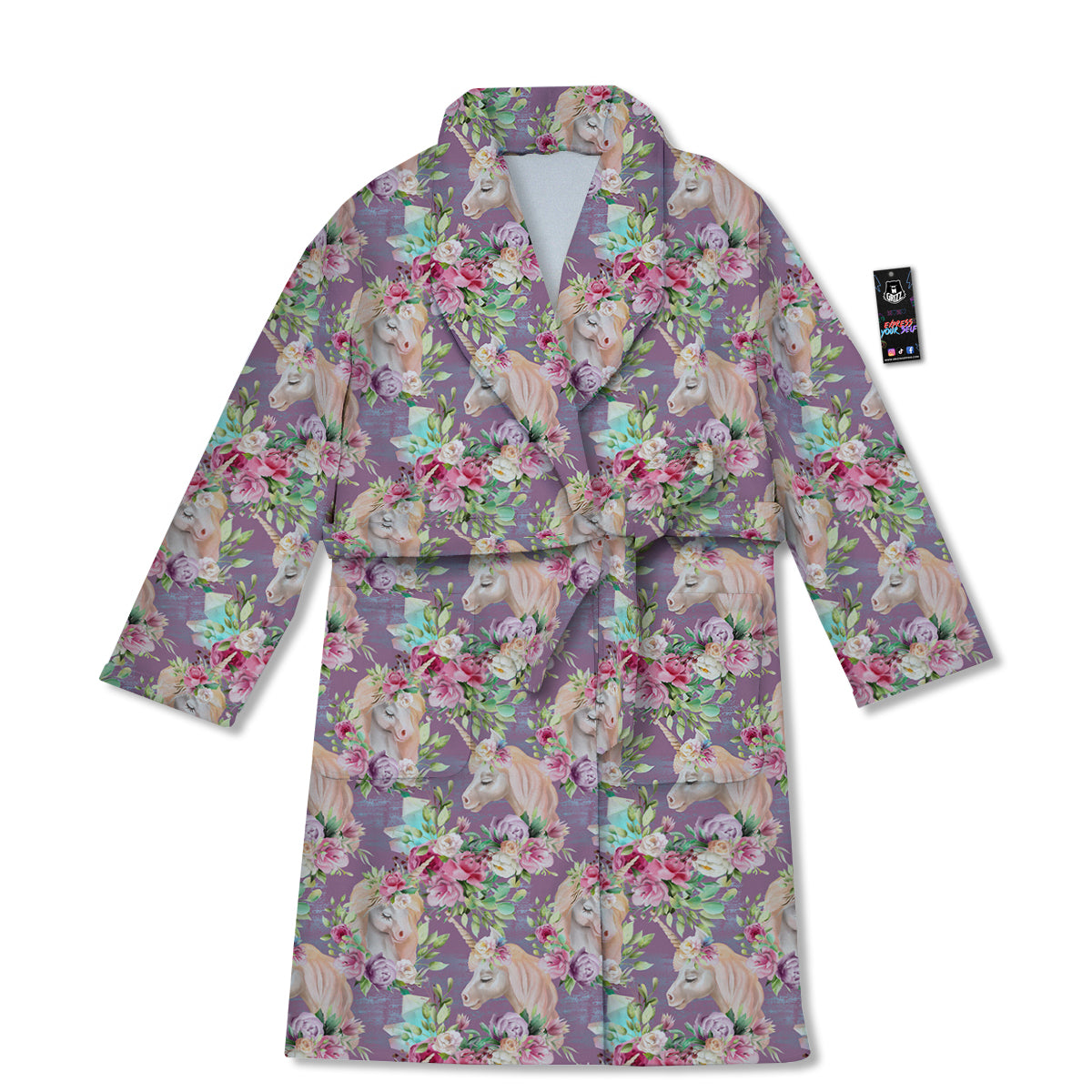 Unicorn Magic Floral Print Pattern Bathrobe-grizzshop