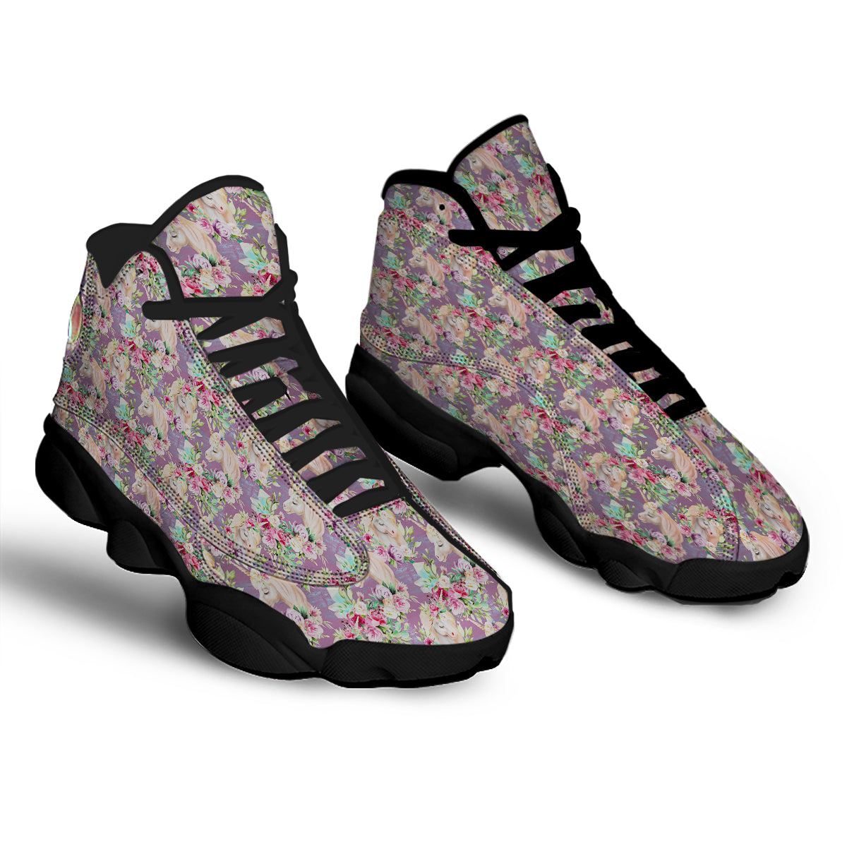 Unicorn Magic Floral Print Pattern Black Basketball Shoes-grizzshop