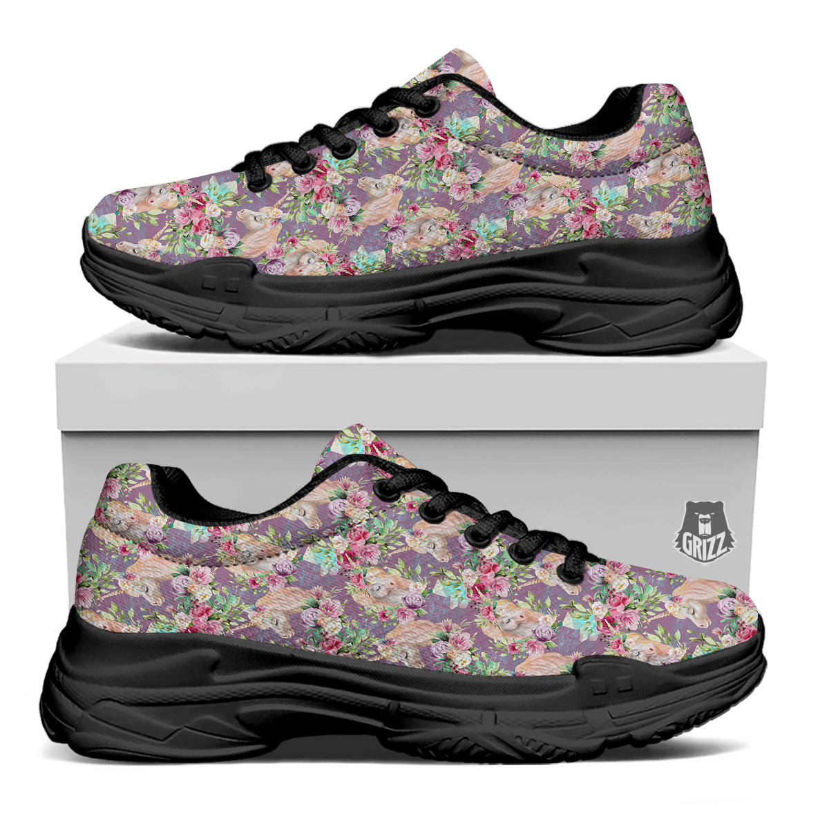 Unicorn Magic Floral Print Pattern Black Chunky Shoes-grizzshop