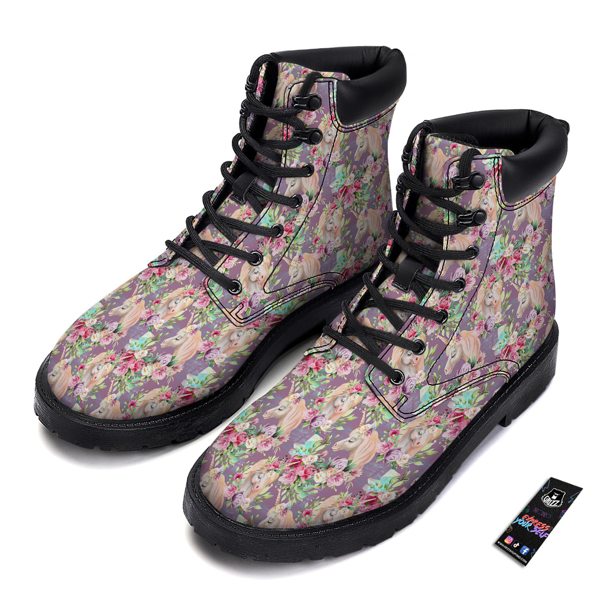 Unicorn Magic Floral Print Pattern Boots-grizzshop