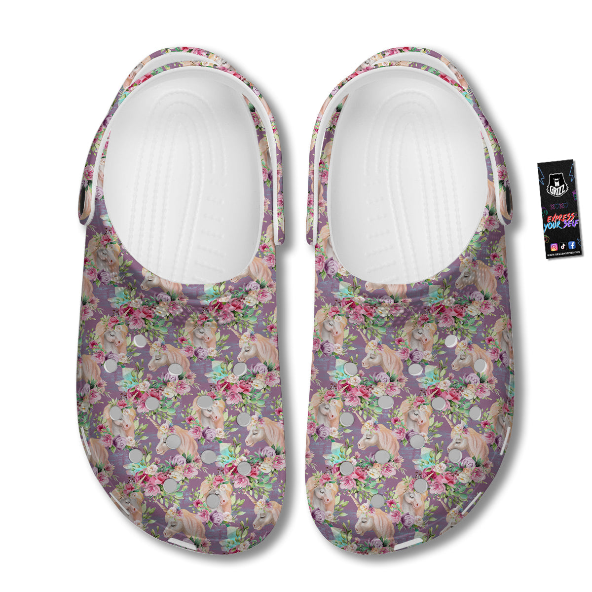 Unicorn Magic Floral Print Pattern Clog-grizzshop