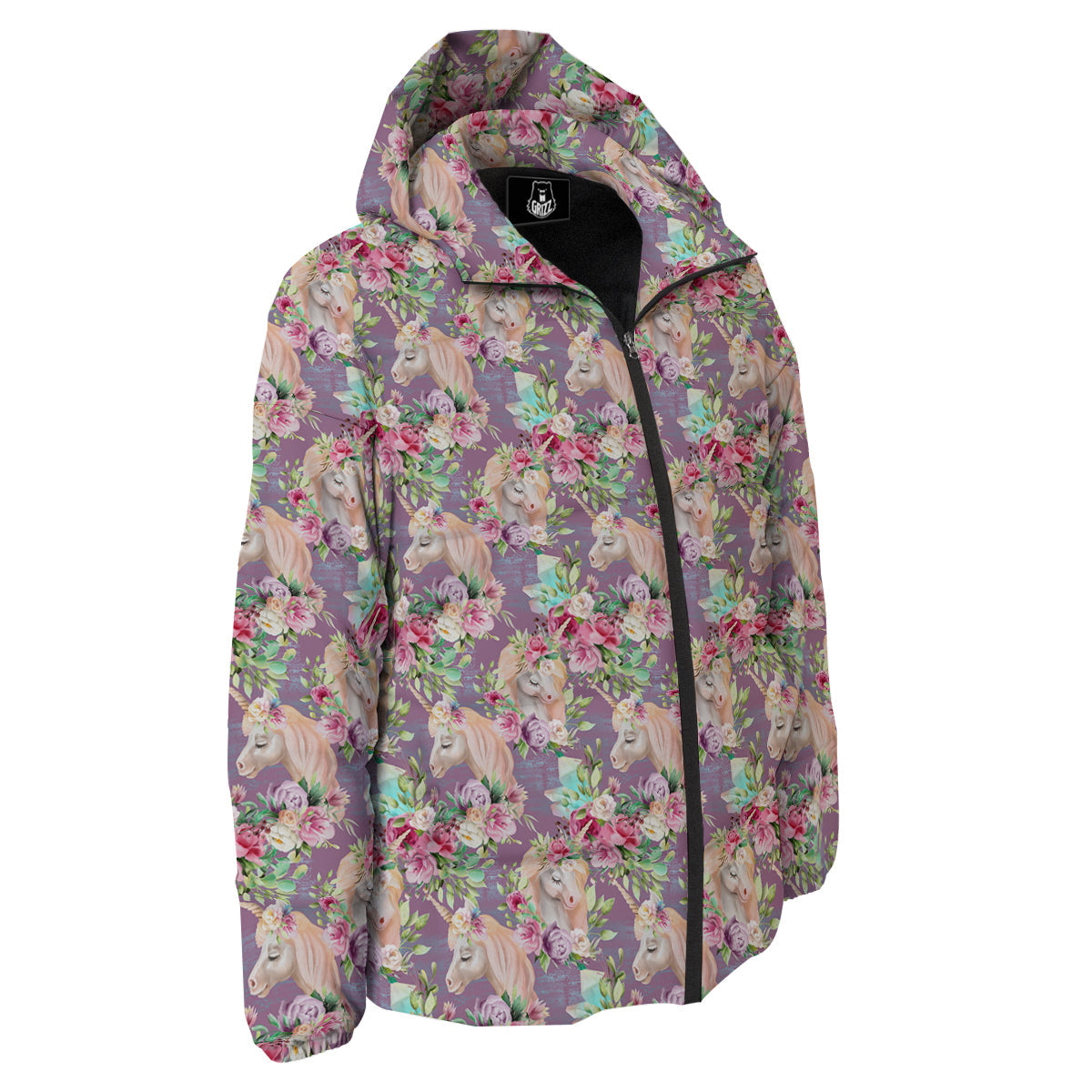 Unicorn Magic Floral Print Pattern Down Jacket-grizzshop