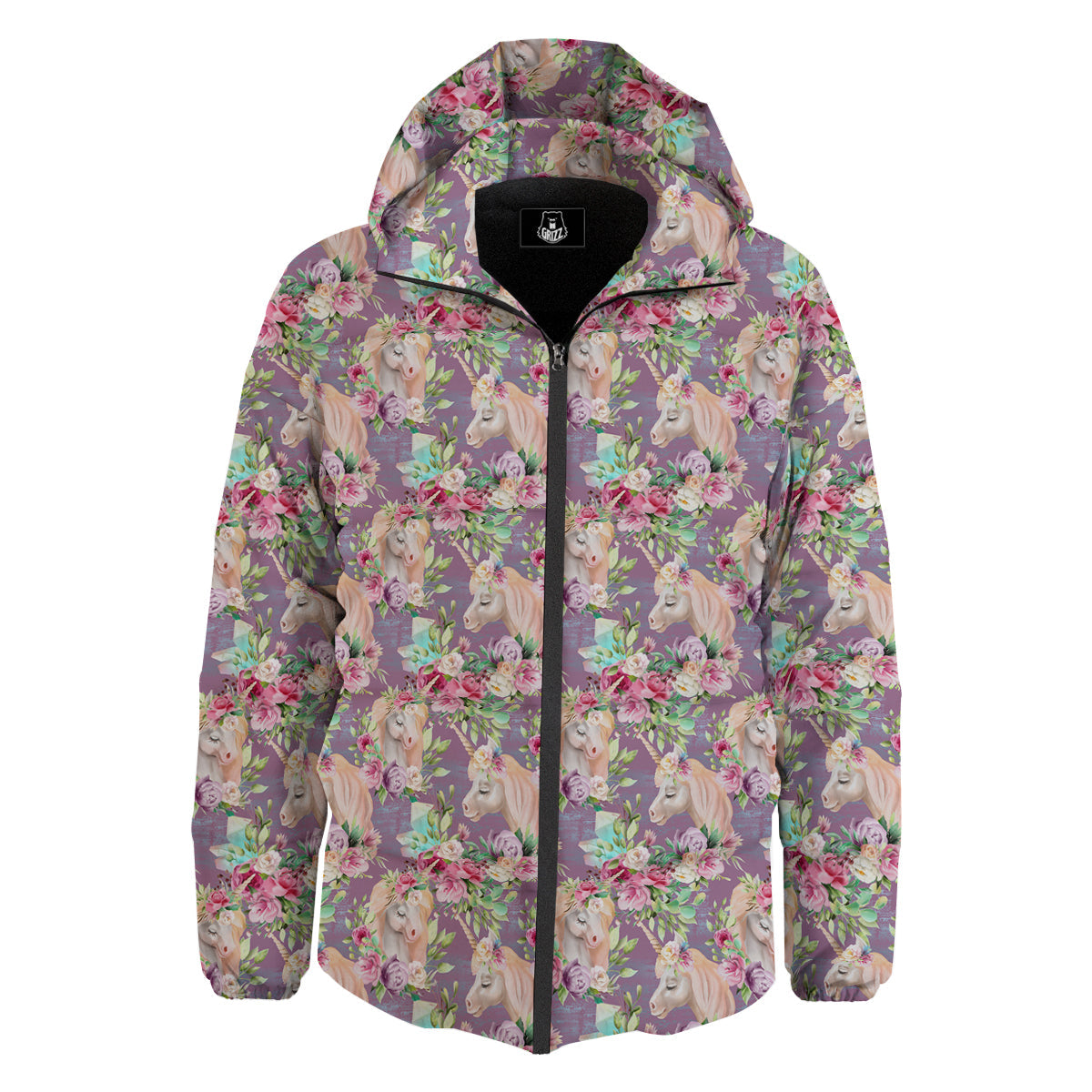 Unicorn Magic Floral Print Pattern Down Jacket-grizzshop