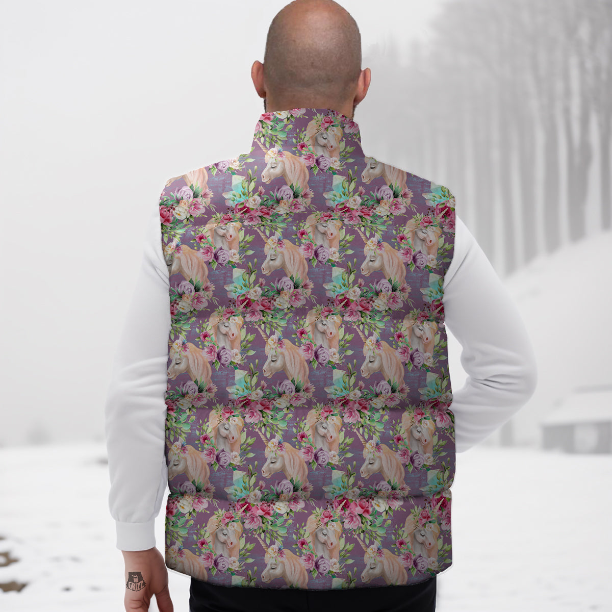 Unicorn Magic Floral Print Pattern Down Vest-grizzshop