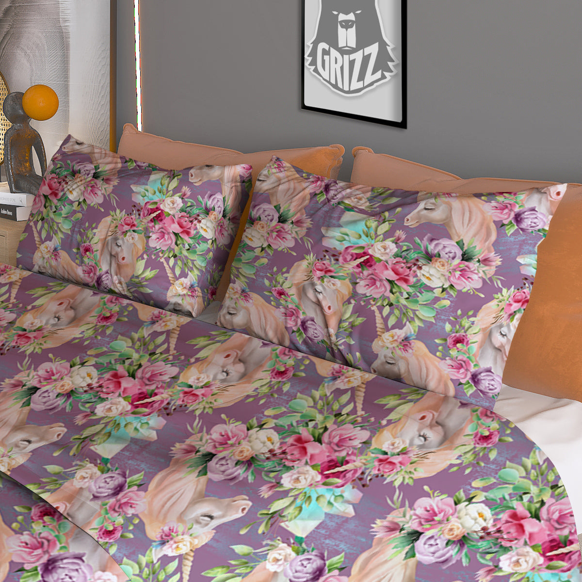 Unicorn Magic Floral Print Pattern Duvet Cover Bedding Set