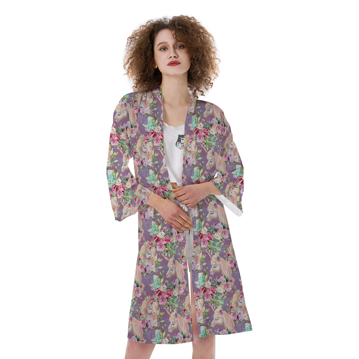 Unicorn Magic Floral Print Pattern Kimono-grizzshop