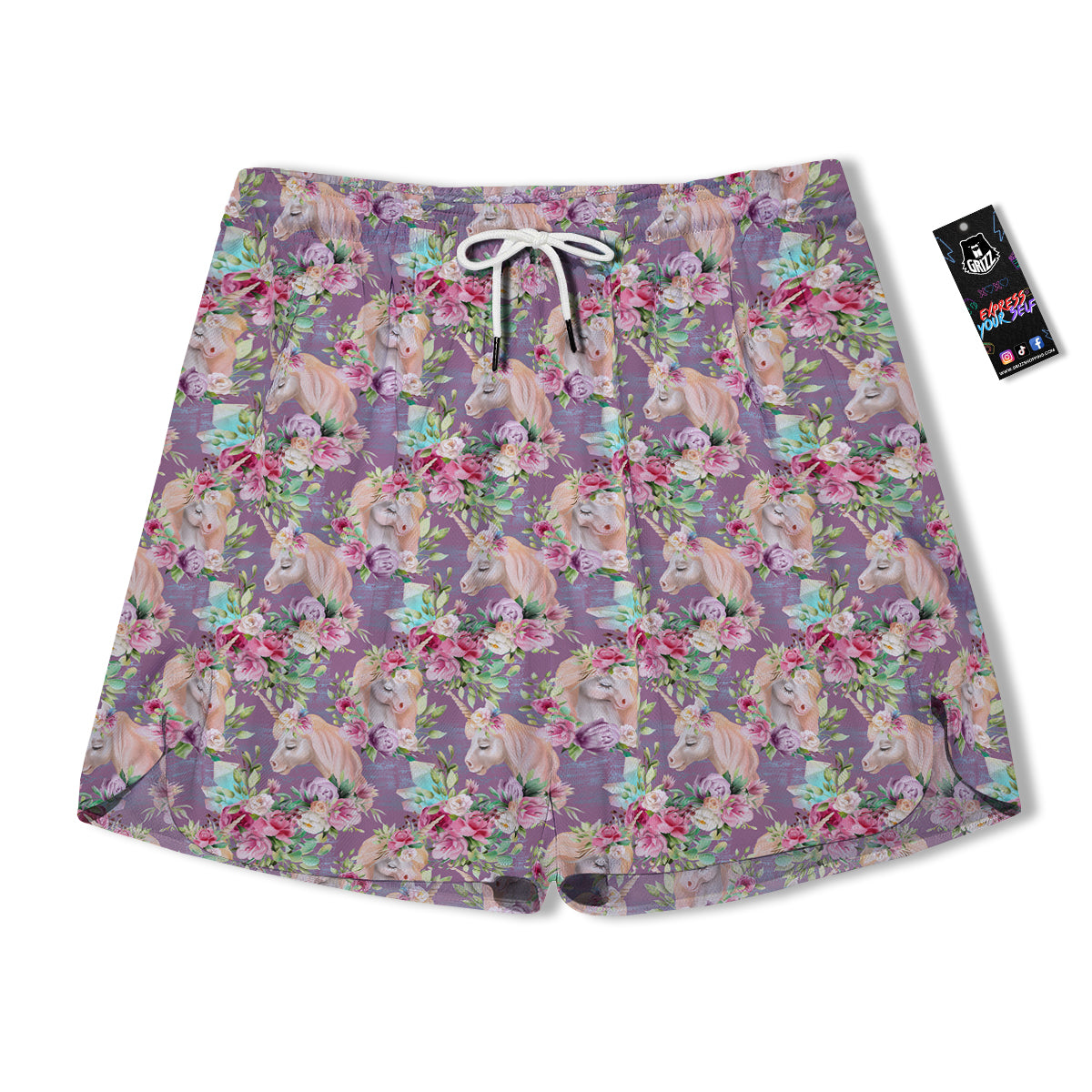 Unicorn Magic Floral Print Pattern Men's Running Shorts-grizzshop