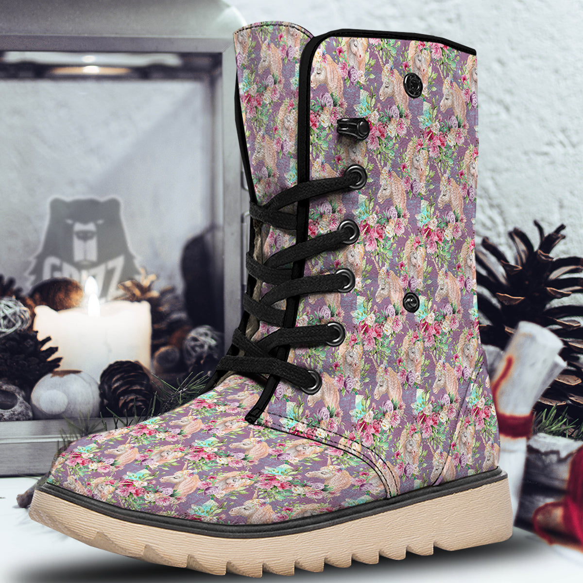 Unicorn Magic Floral Print Pattern Snow Boots-grizzshop