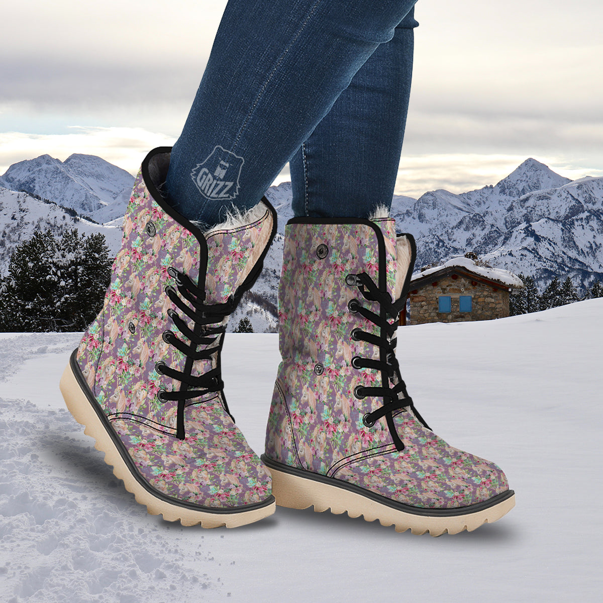 Unicorn Magic Floral Print Pattern Snow Boots-grizzshop