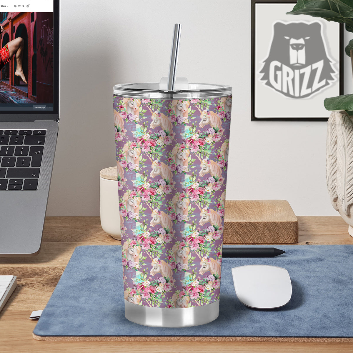 Unicorn Magic Floral Print Pattern Tumbler-grizzshop