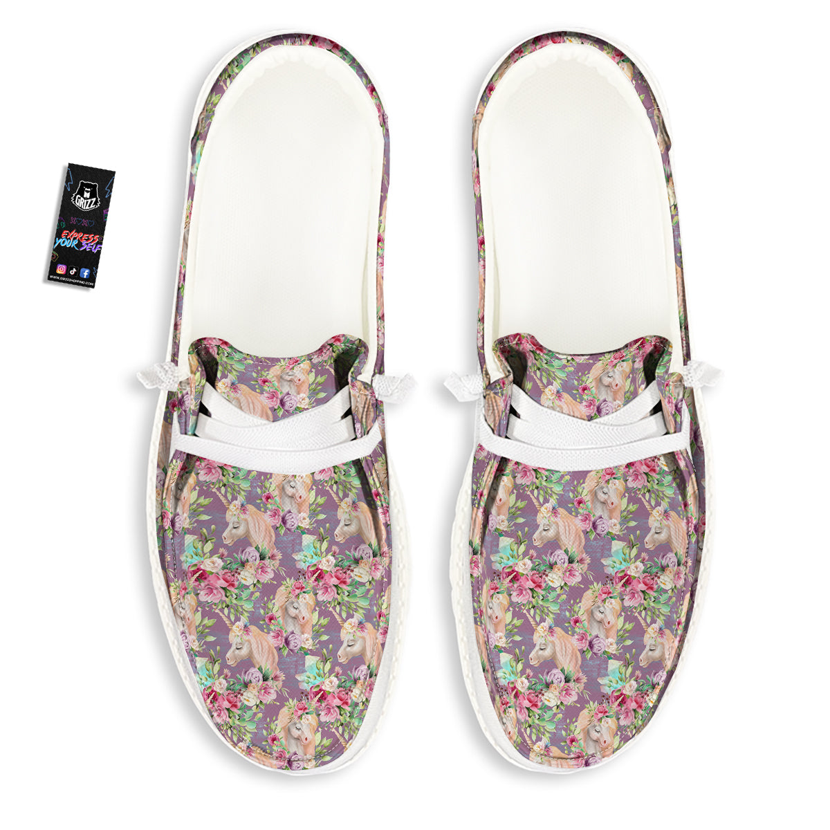 Unicorn Magic Floral Print Pattern White Loafers-grizzshop