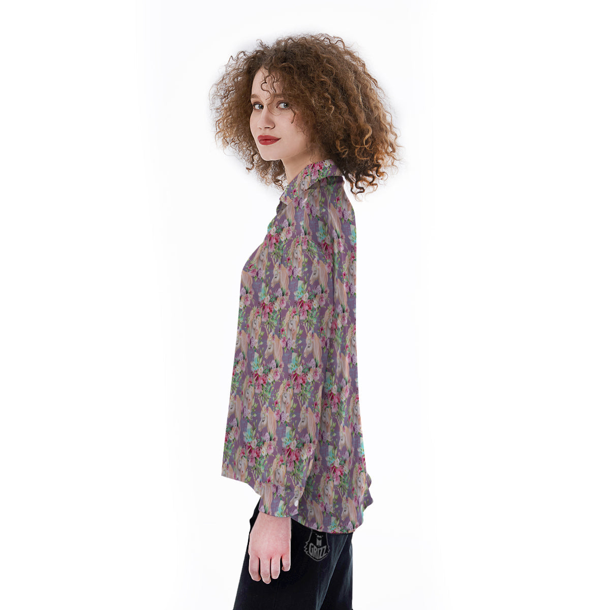 Unicorn Magic Floral Print Pattern Women's Long Sleeve Shirts-grizzshop