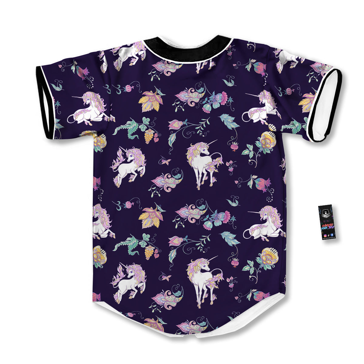 Unicorn Night Floral Print Pattern Baseball Jersey-grizzshop