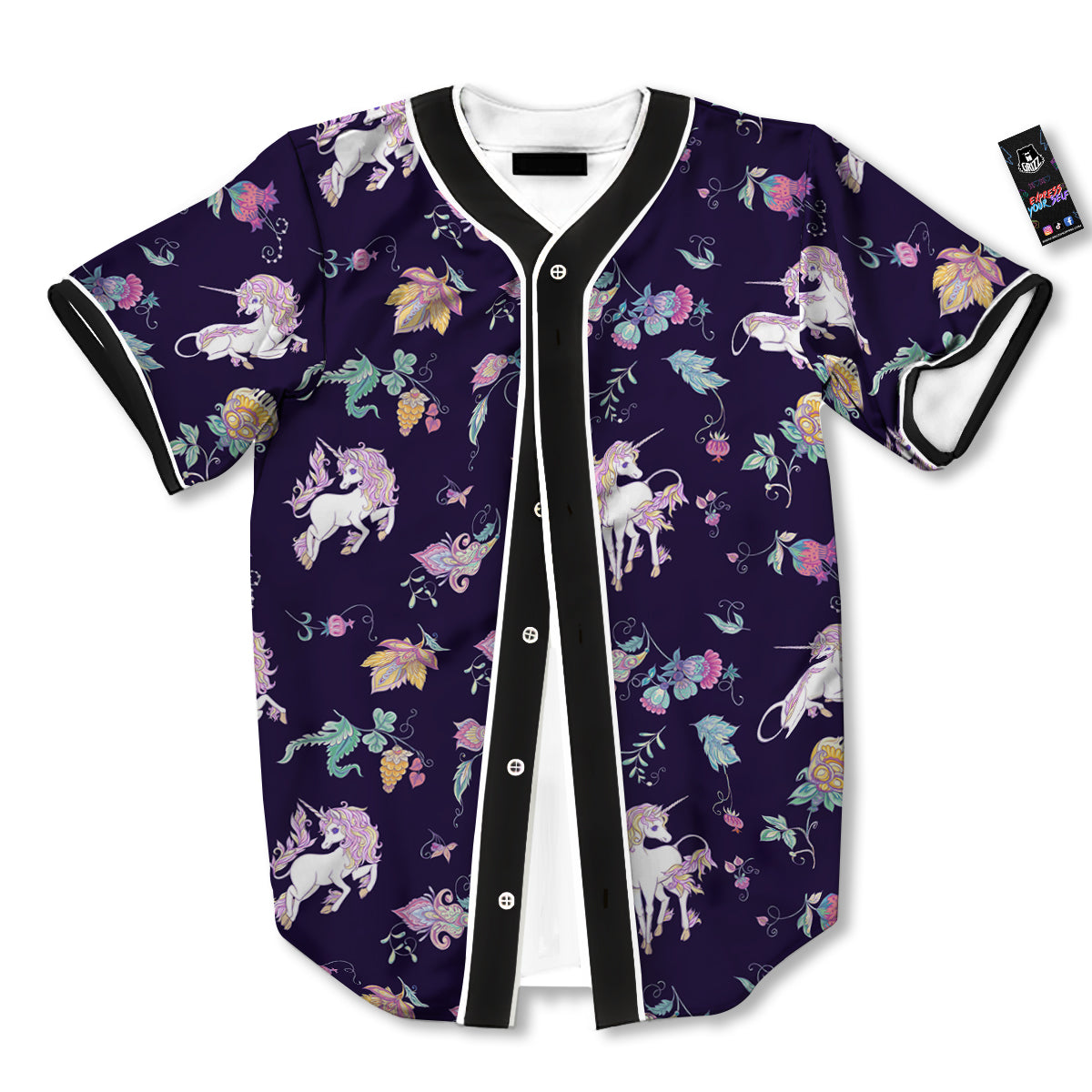 Unicorn Night Floral Print Pattern Baseball Jersey-grizzshop