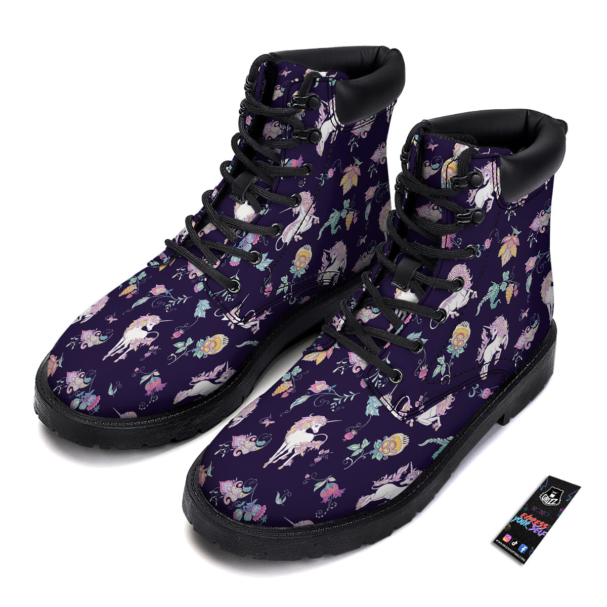 Unicorn Night Floral Print Pattern Boots-grizzshop