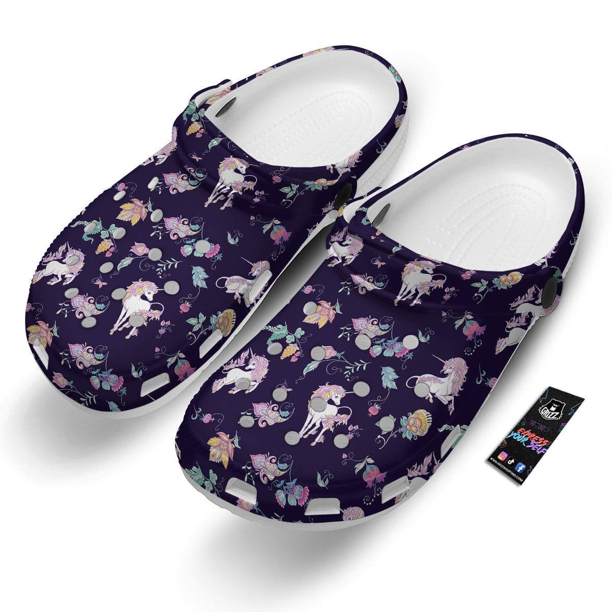 Unicorn Night Floral Print Pattern Clog-grizzshop