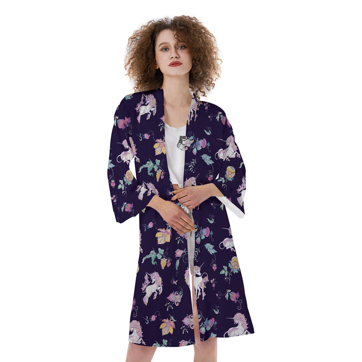 Unicorn Night Floral Print Pattern Kimono-grizzshop